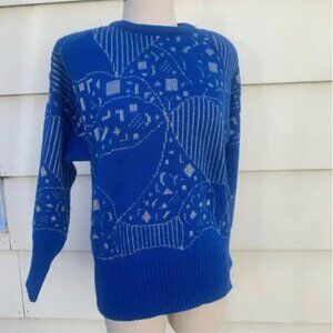 Vintage 90s blue abstract geometric sweater MEDIUM